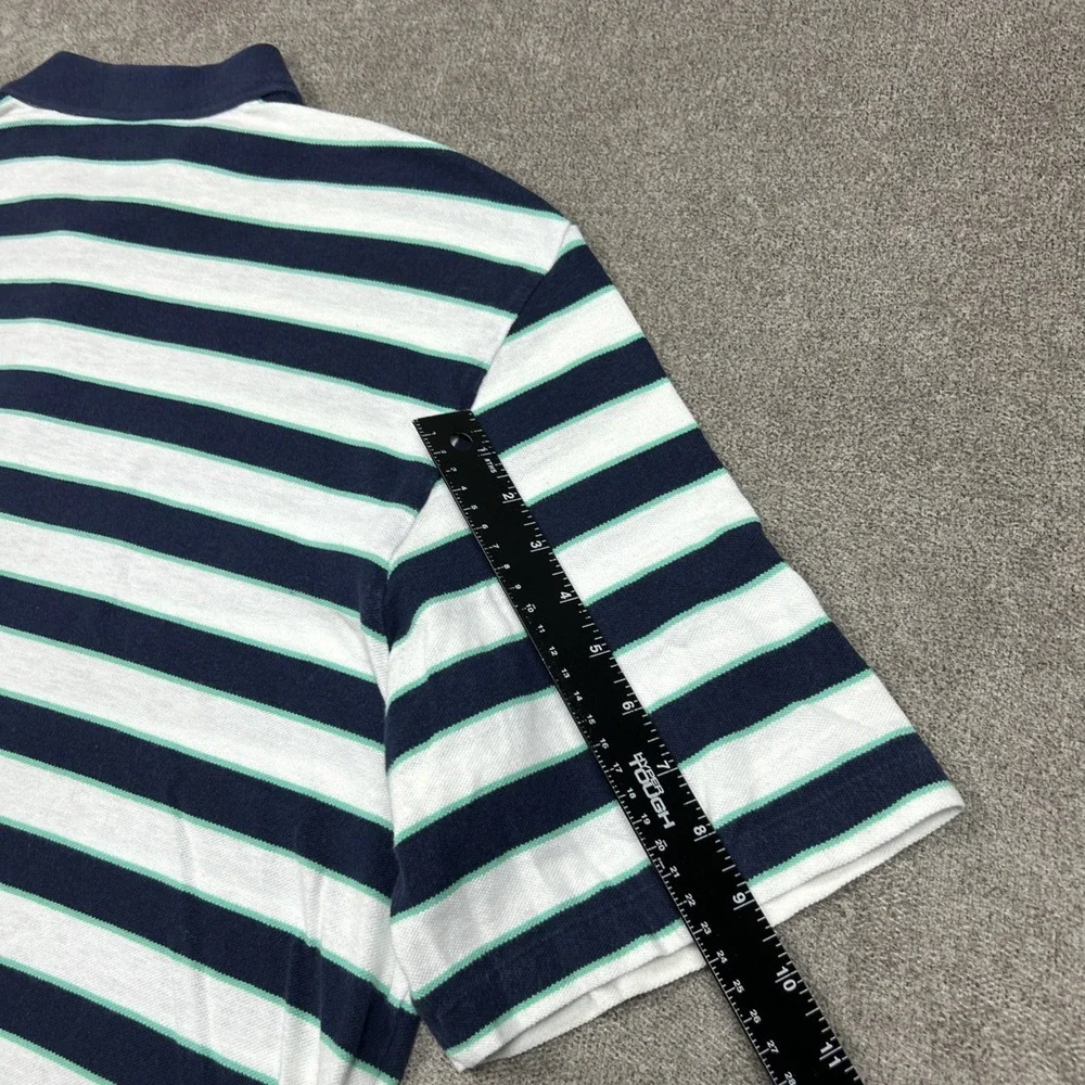 Ralph Lauren Polo Shirt Mens XL Blue White Striped Linen Blend Summer Casual